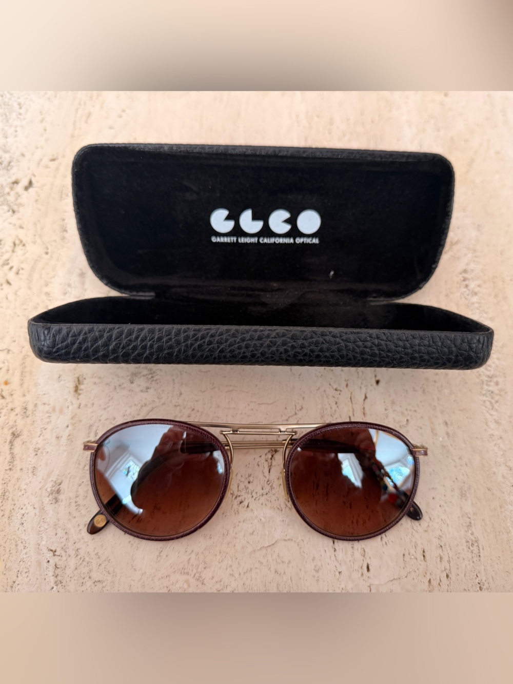 Garrett Leight Cordova Leather Trimmed Sunglasses - Burgundy